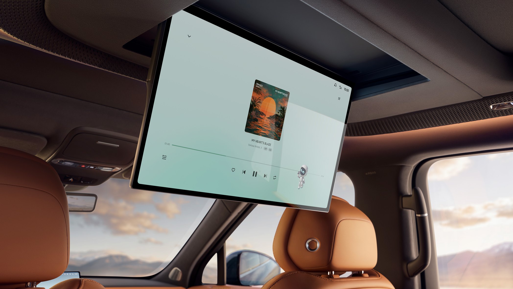 En skärm på drygt 21 tum kan hissas ned från taket och vinklas för perfekt blick för passagerarna på andra och tredje raden när det är dags för filmtajm i bilen.