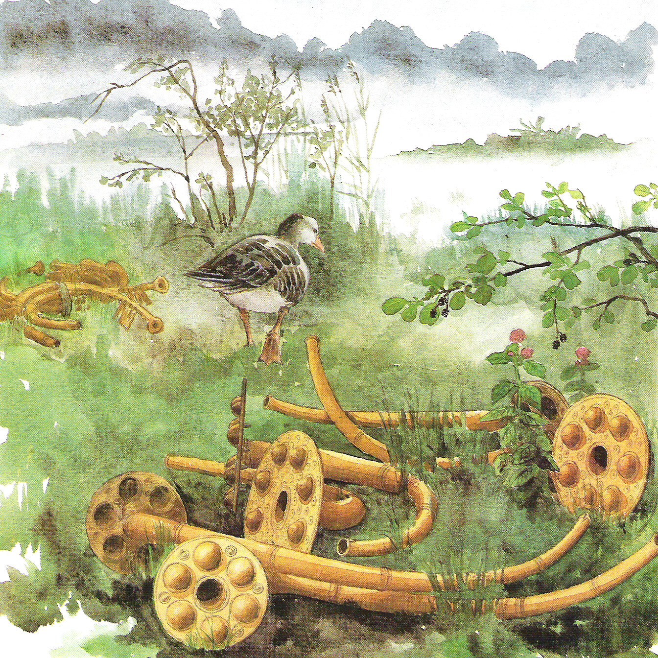 Illustration av de tre paren bronslurar från Brudevælte mosse